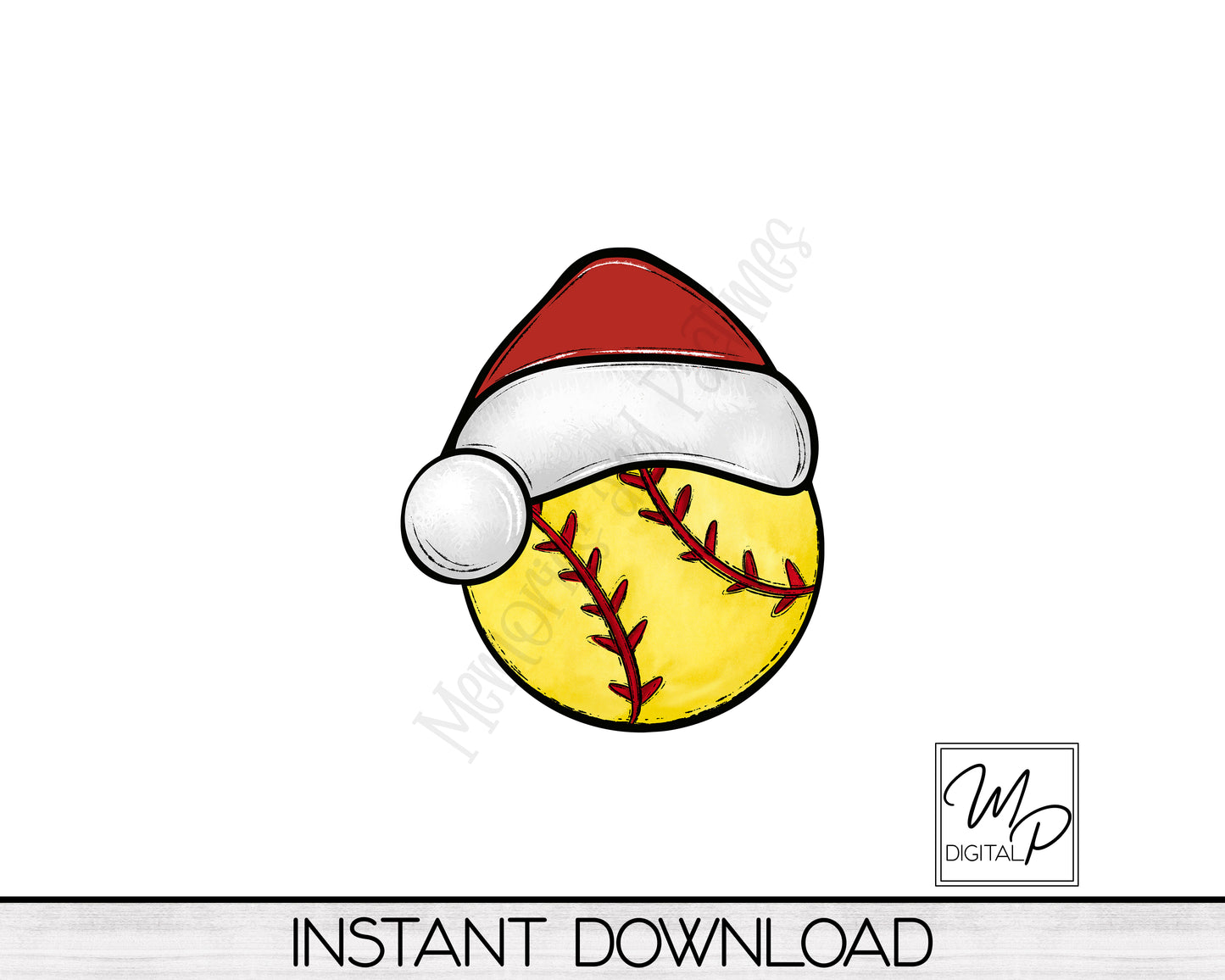 Christmas Softball Santa Hat PNG Design for Sublimation, Digital Download