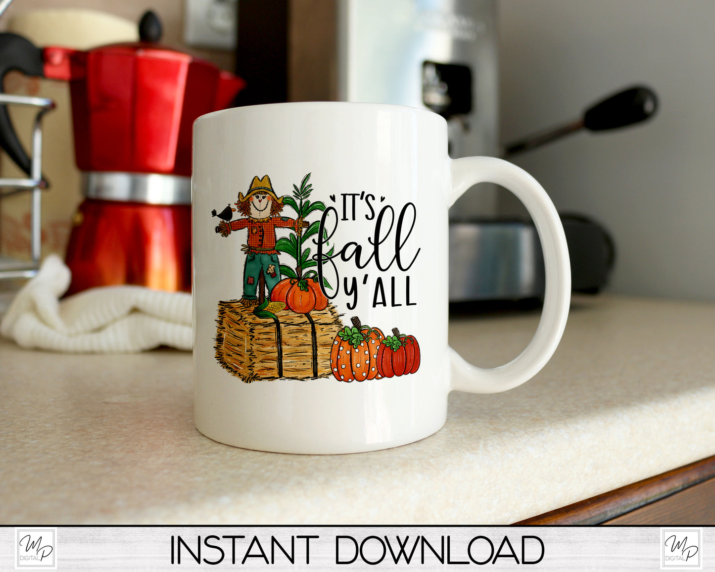 It's Fall Y'all Scarecrow PNG Sublimation Design, Digital Download