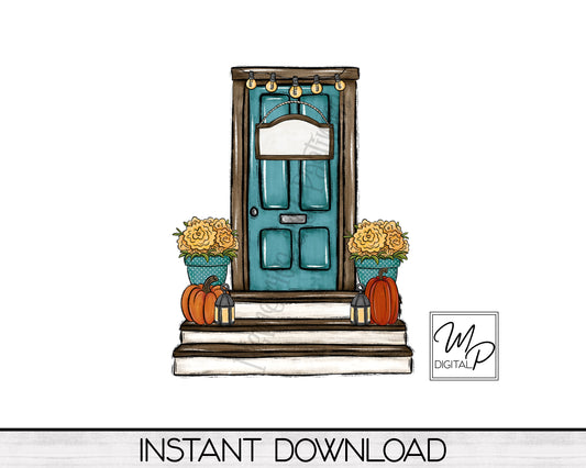 Fall Door Scene PNG Sublimation Design, Digital Download
