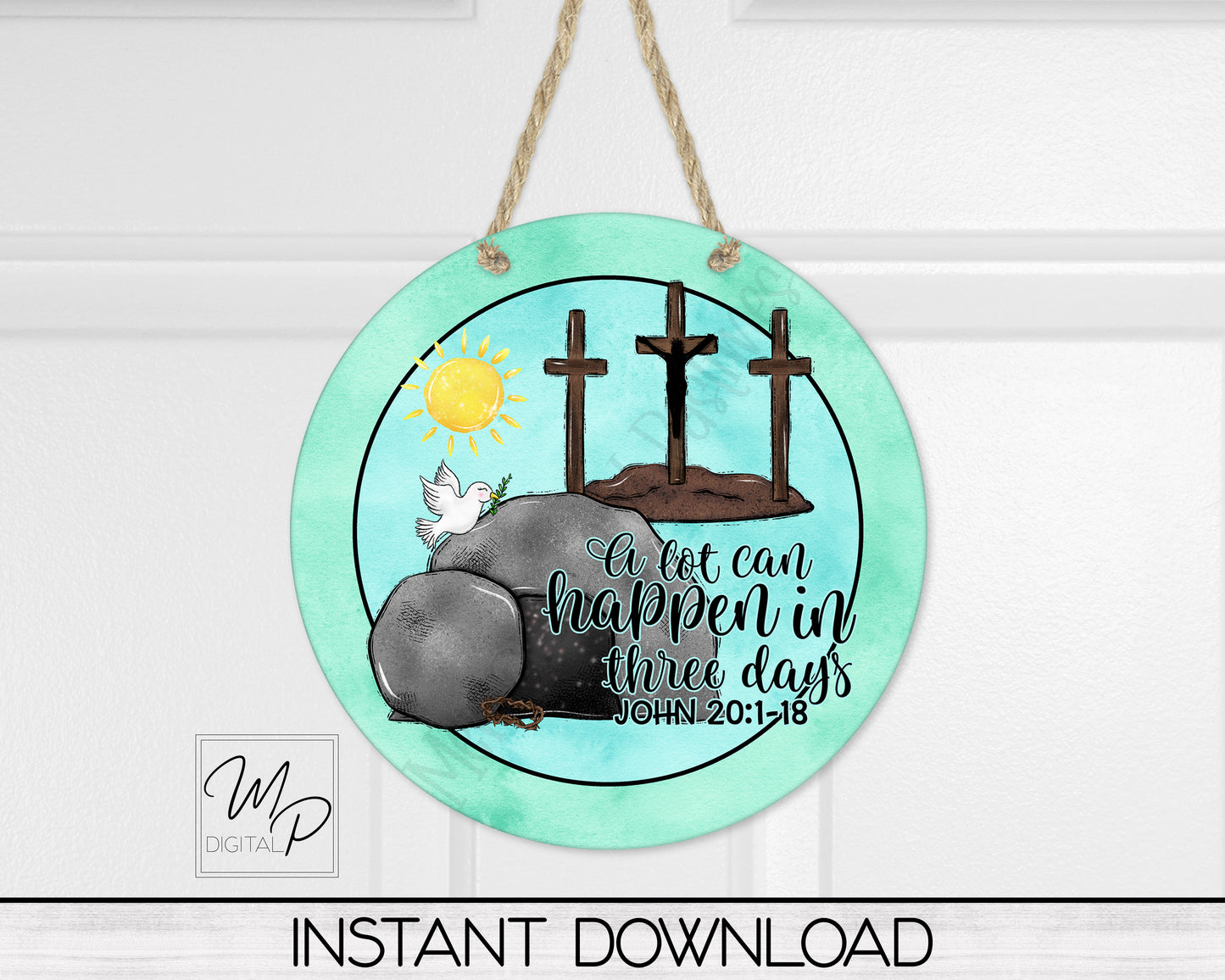 Christian Easter Round PNG Door Hanger Sign Digital Download for Sublimation