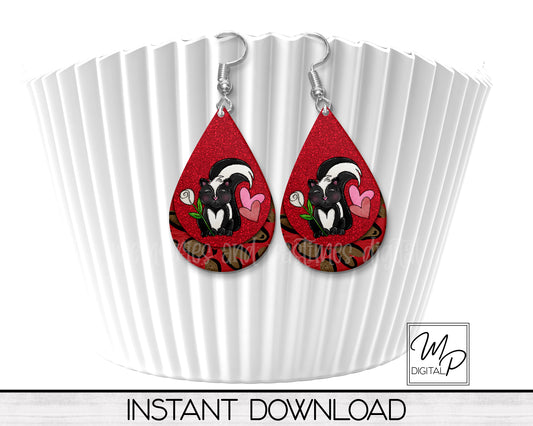 Valentines Day Skunk Teardrop Earring Design for Sublimation, Digital Download