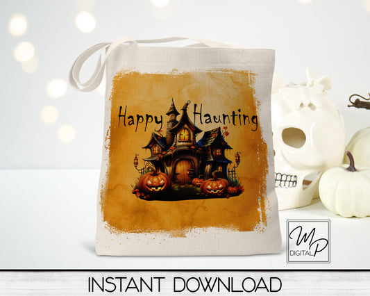 Halloween Sublimation Design PNG Digital Download - Happy Haunting Tote Mug Tshirt Tea Towel Sublimation - Commercial Use