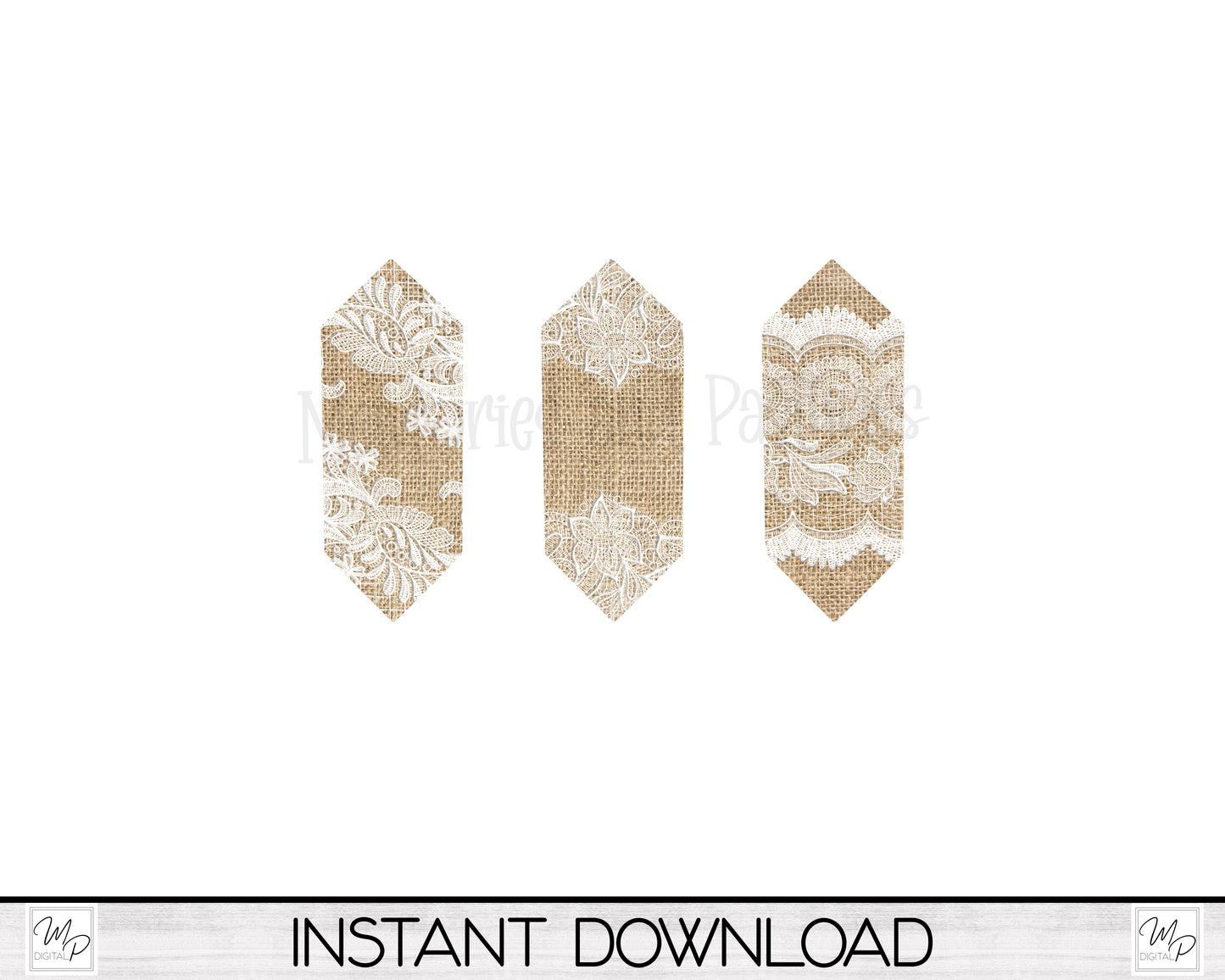 Burlap and Lace Gem Earring Bundle PNG Design for Sublimation, Digital Download