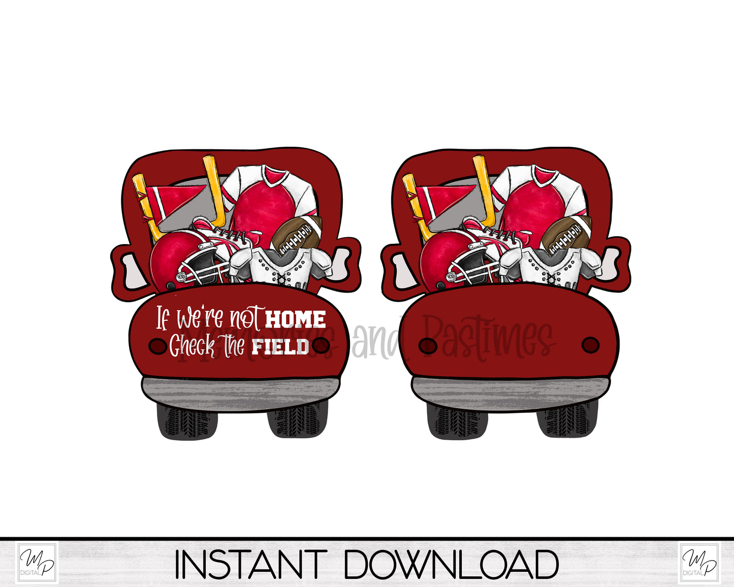 Red Football Truck Door Hanger PNG Design for Sublimation, Digital Download