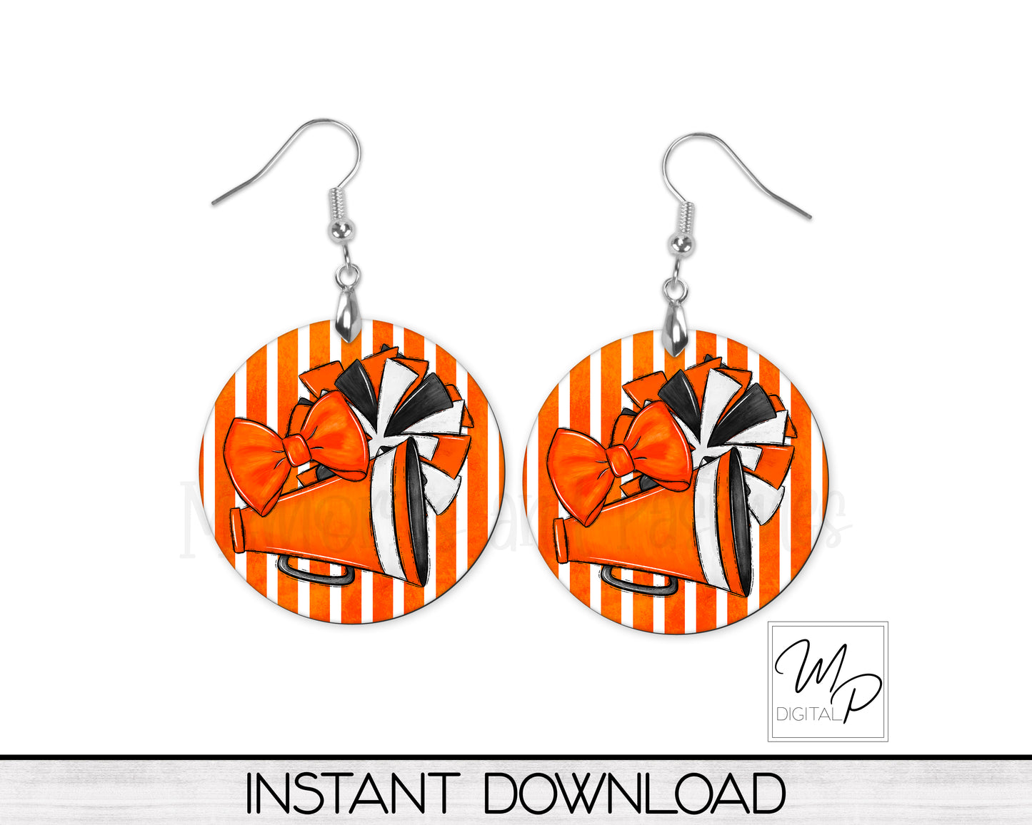 7 Color Choices, Cheerleader Circle Earrings, Sign PNG, Digital Download for Sublimation