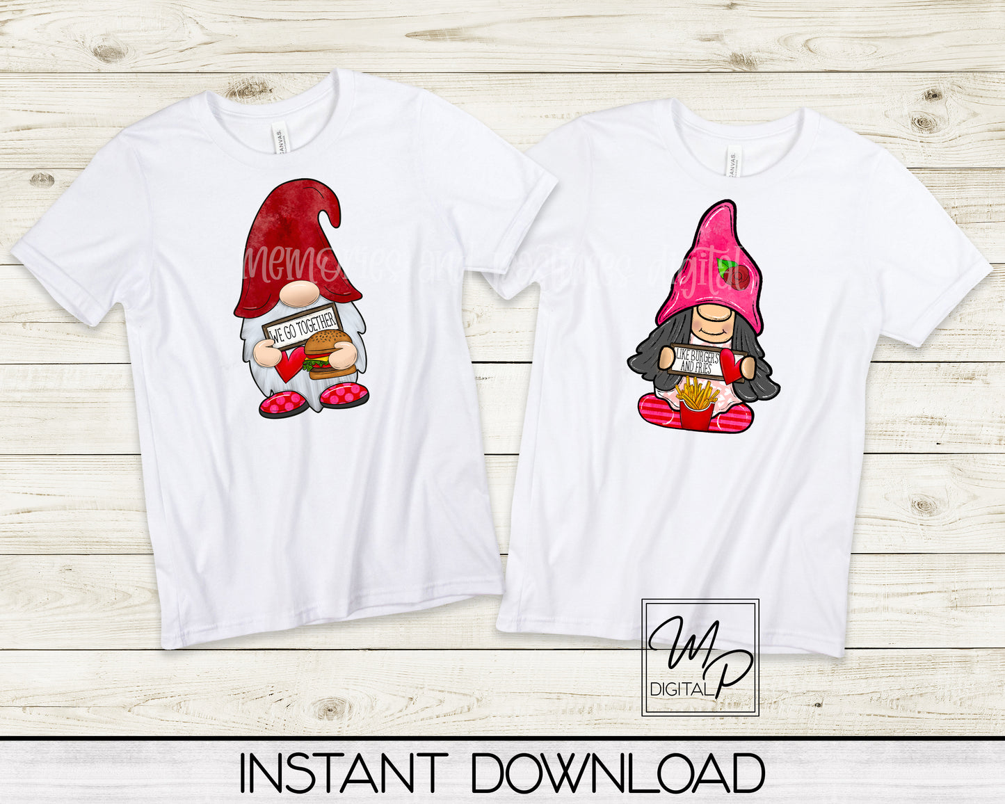 Valentine Gnome Couple PNG Sublimation Digital Design Download