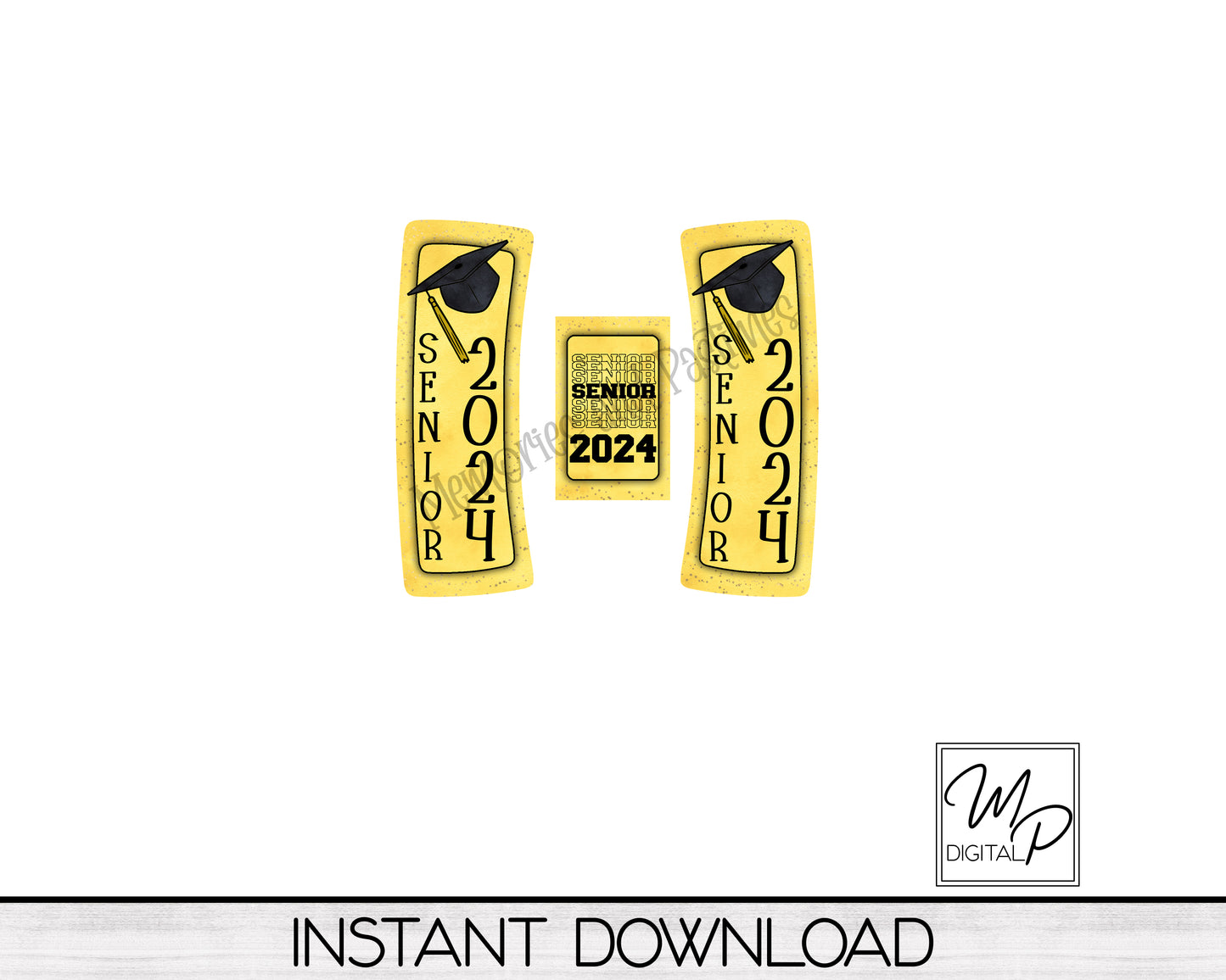 Yellow Senior 2024 Hair Clip PNG Sublimation Design, Digital Download