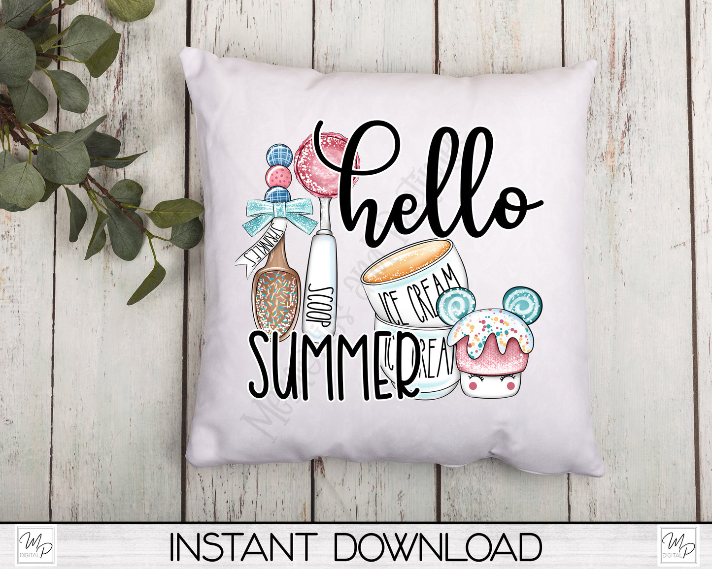 Ice Cream PNG Sublimation Design for Shirts and Mugs, Hello Summer
