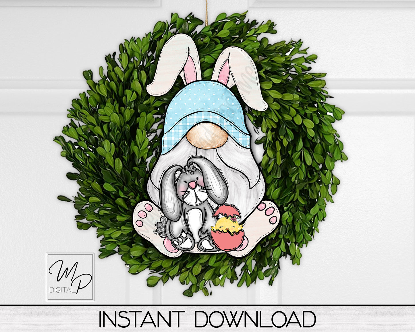 Easter Bunny Gnome PNG Design for Sublimation of Earrings, Door Hangers, Wreath Signs, Digital Download