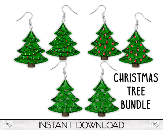 Christmas Tree Earring BUNDLE, PNG Designs for Sublimation of Hanging Signs, Earrings