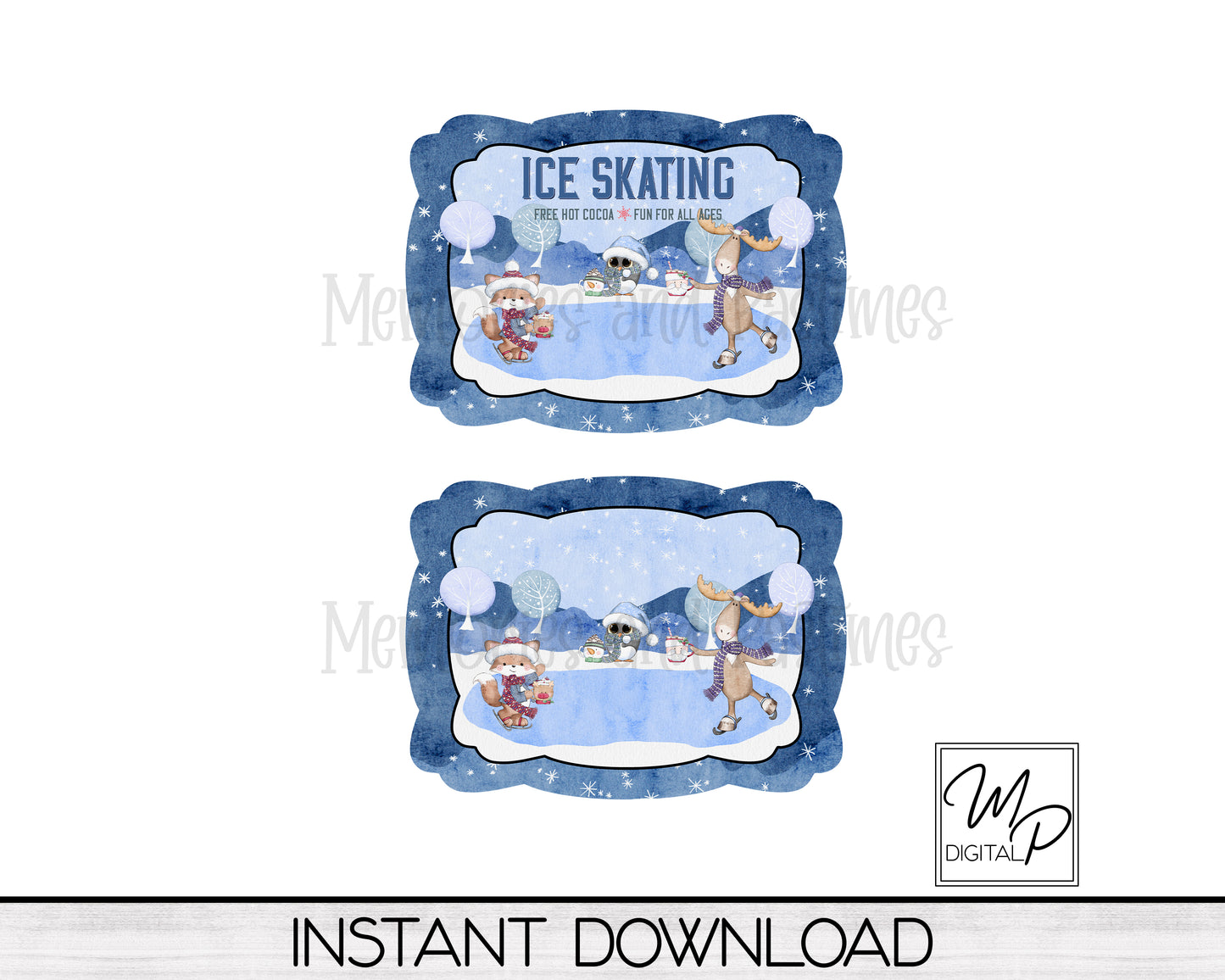 Christmas Ice Skating PNG Design for Sublimation of Plaque Ornaments, Digital Download