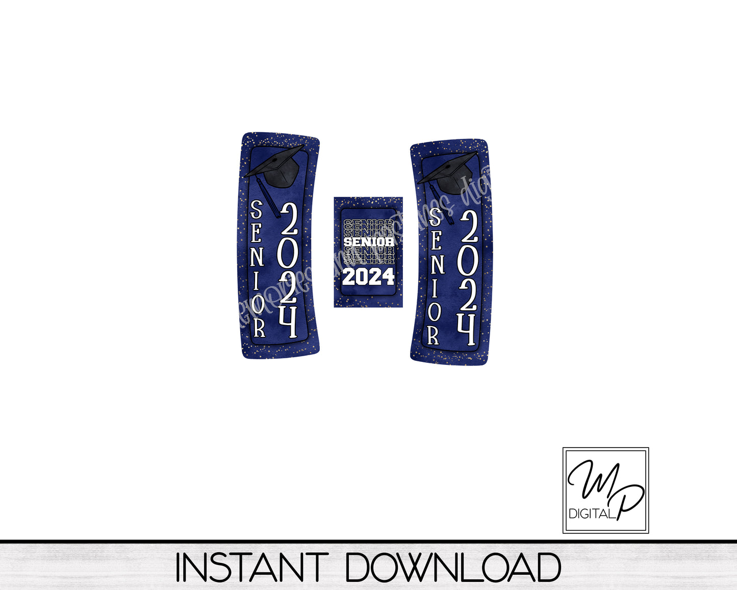 Dark Blue Senior 2024 Hair Clip PNG Sublimation Design, Digital Download