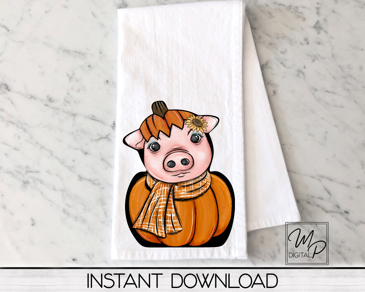 Fall Pumpkin Pig PNG Sublimation Design, Instant Digital Download, Personal and Commercial Use