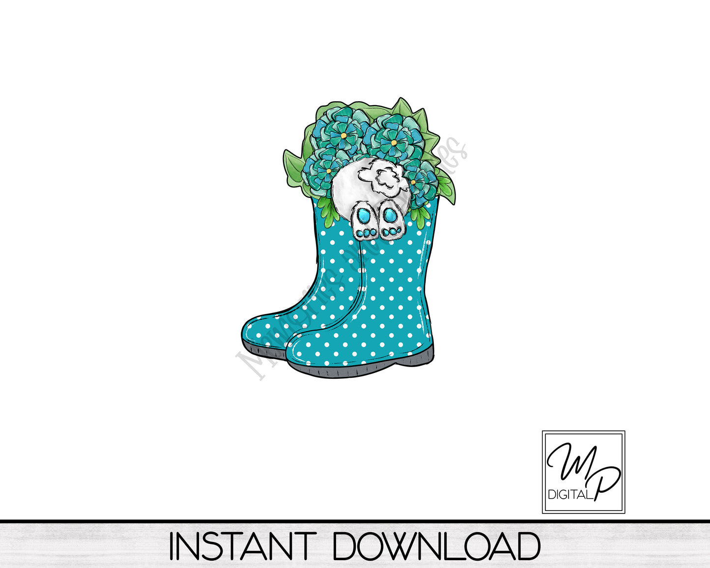 Rain Boots and Bunny PNG Design for Sublimation of Earrings, Door Hangers, Digital Download