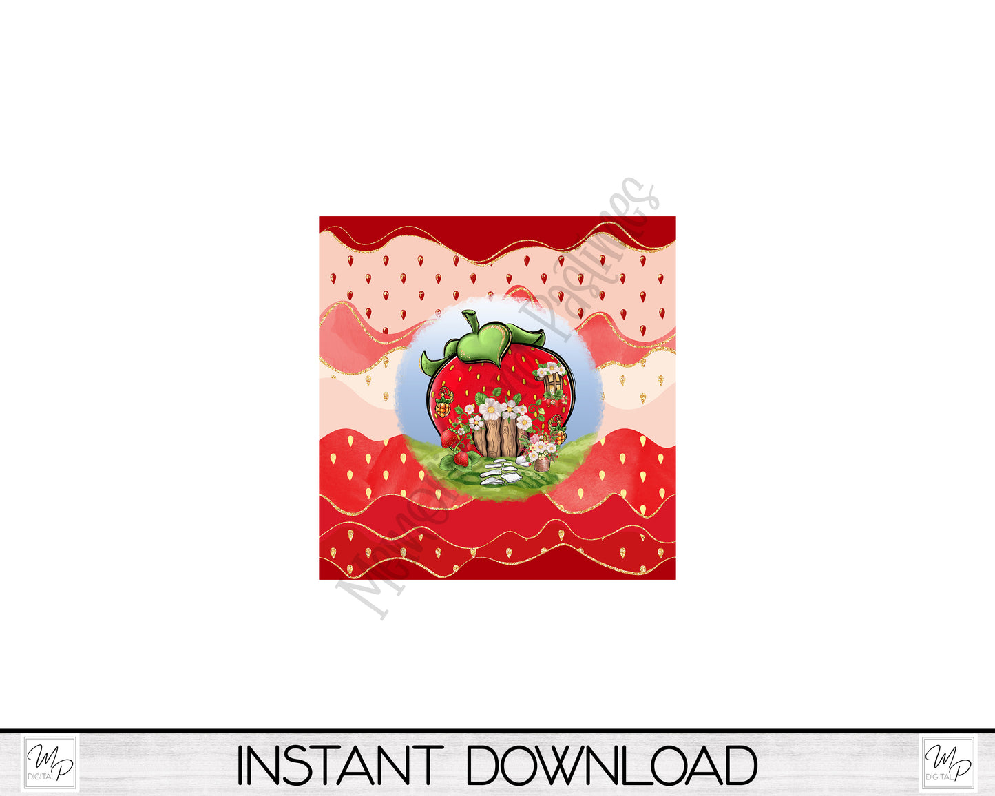 Strawberry Garden Wind Spinner PNG Design for Sublimation, Digital Download