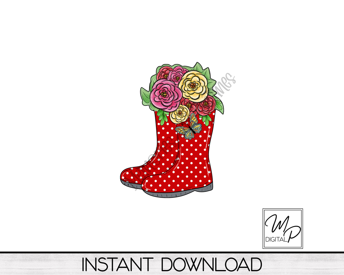 Rain Boots and Flowers PNG Design for Sublimation of Earrings, Door Hangers, Digital Download