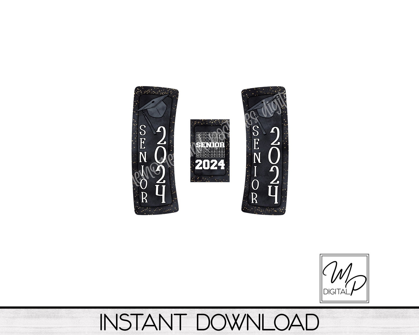 Black Senior 2024 Hair Clip PNG Sublimation Design, Digital Download