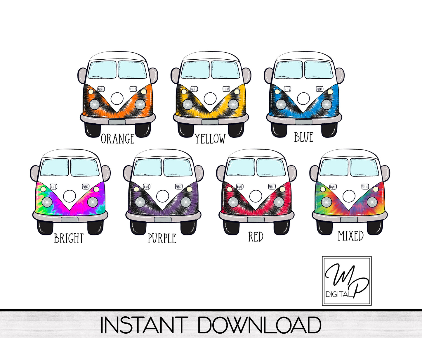 Tie Dye Hippie Bus PNG Design for Sublimation, Digital Download