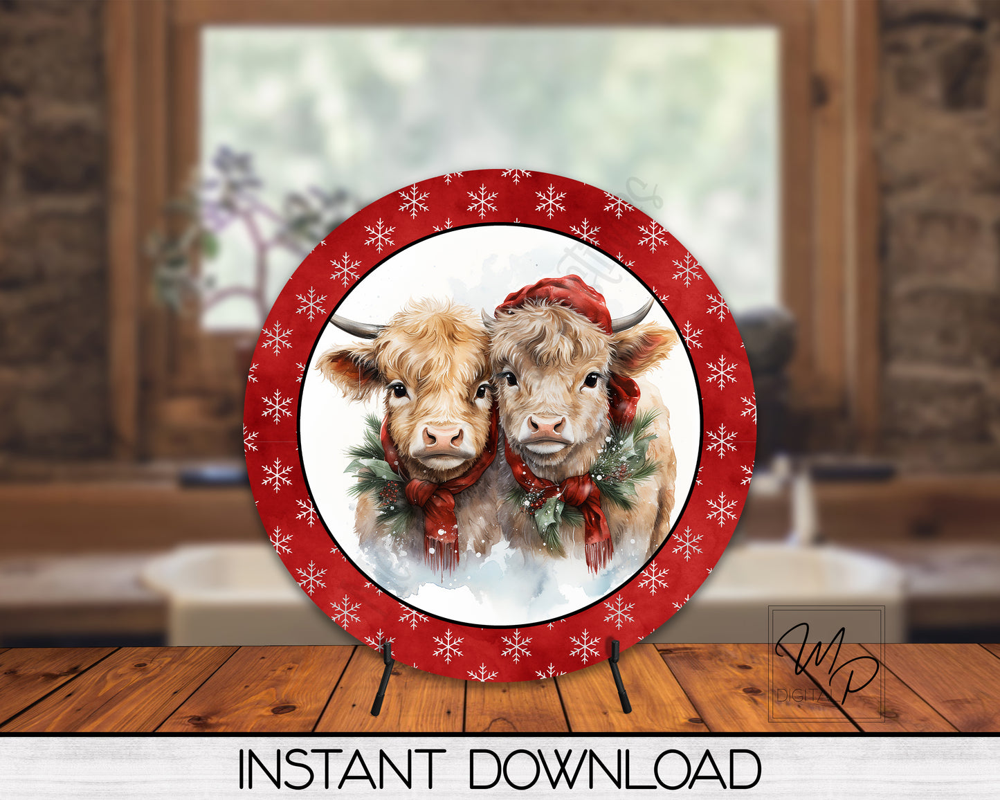 Christmas Highland Cows Round PNG Digital Download for Sublimation