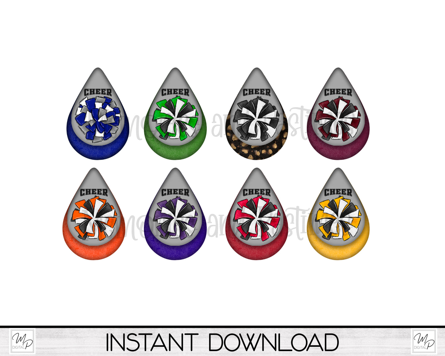 Cheerleader Teardrop Earring Design Bundle, PNG Sublimation Design Bundle, Digital Download