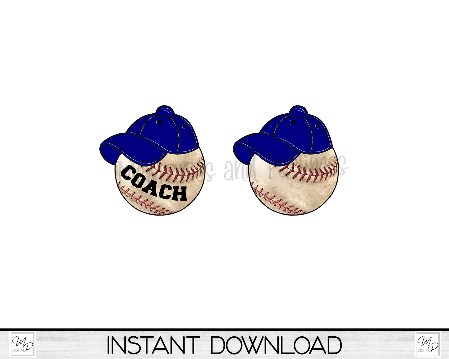Baseball with Navy Blue Hat PNG Design for Sublimation of Signs, Earrings, Digital Download