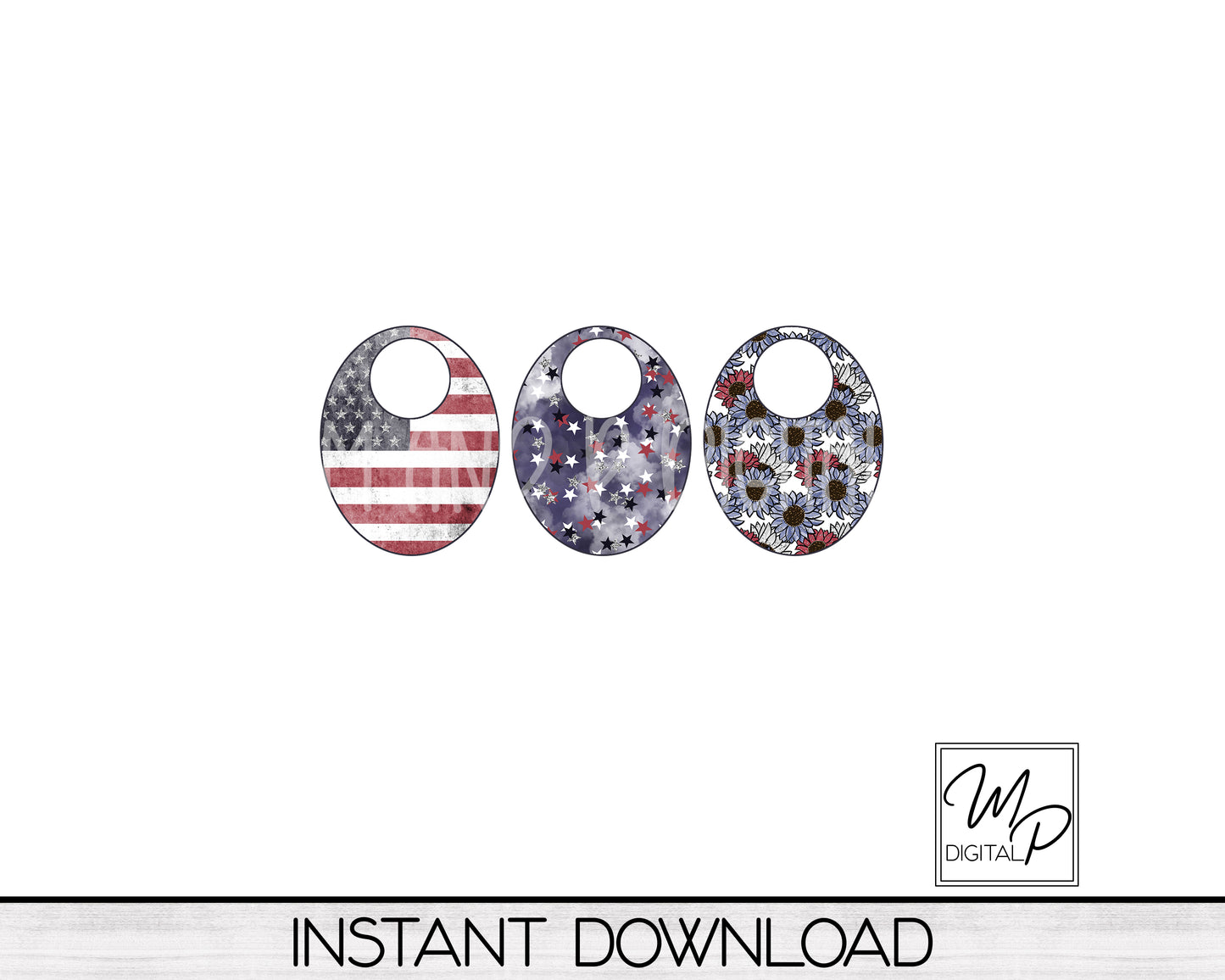 Patriotic July 4th Oval Earring with Leather Hoop PNG Design Bundle for Sublimation, Digital Download