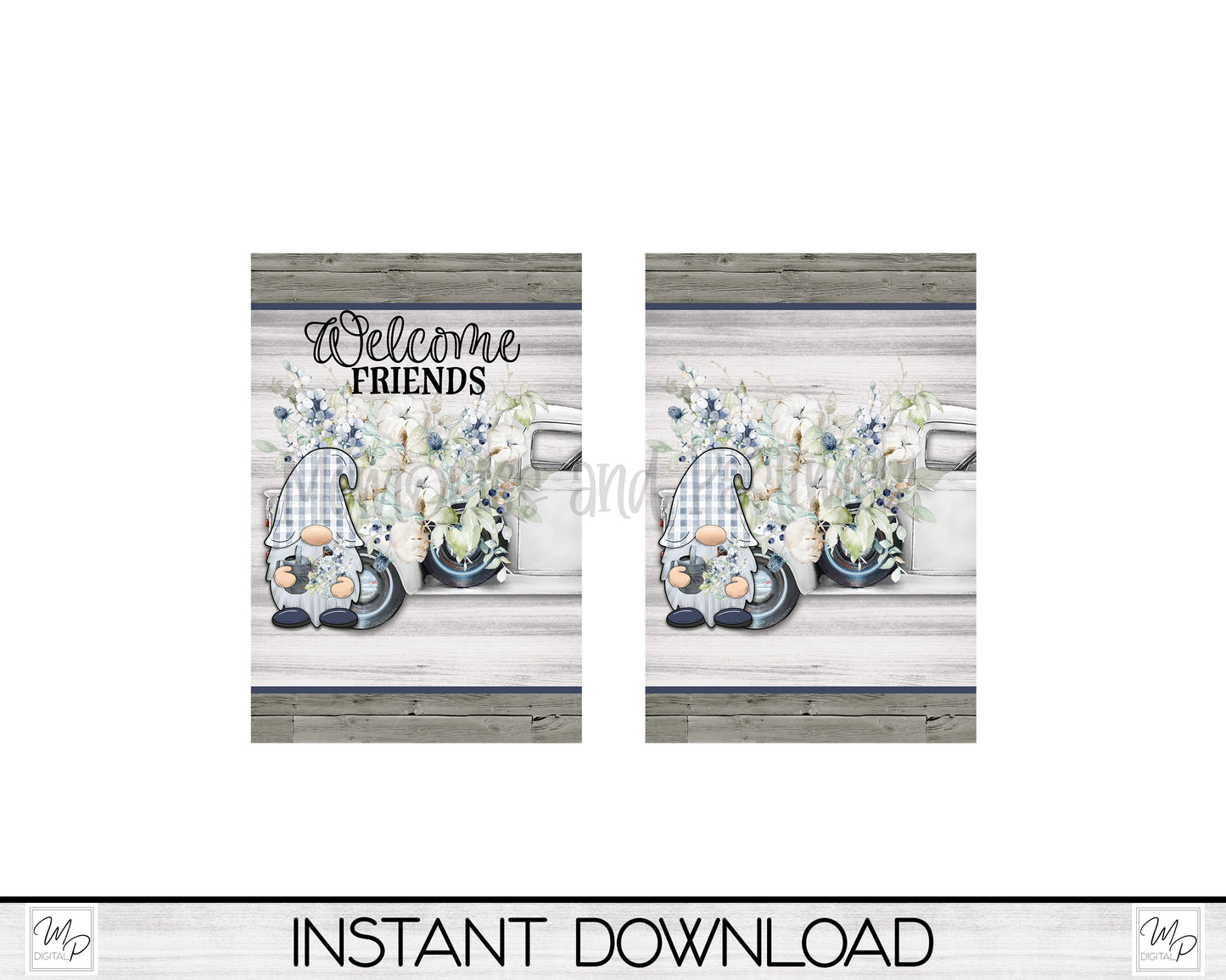 Farmhouse Truck and Gnome Garden Flag Design for Sublimation, Digital Download