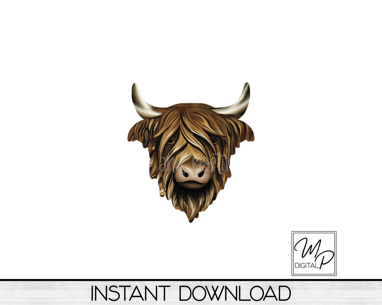 Highland Cow PNG Design for Sublimation, Digital Download