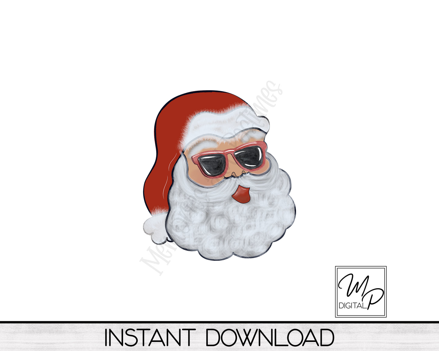 Santa Claus in Shades Christmas Ornament, PNG Sublimation Design, Digital Download, Commercial Use
