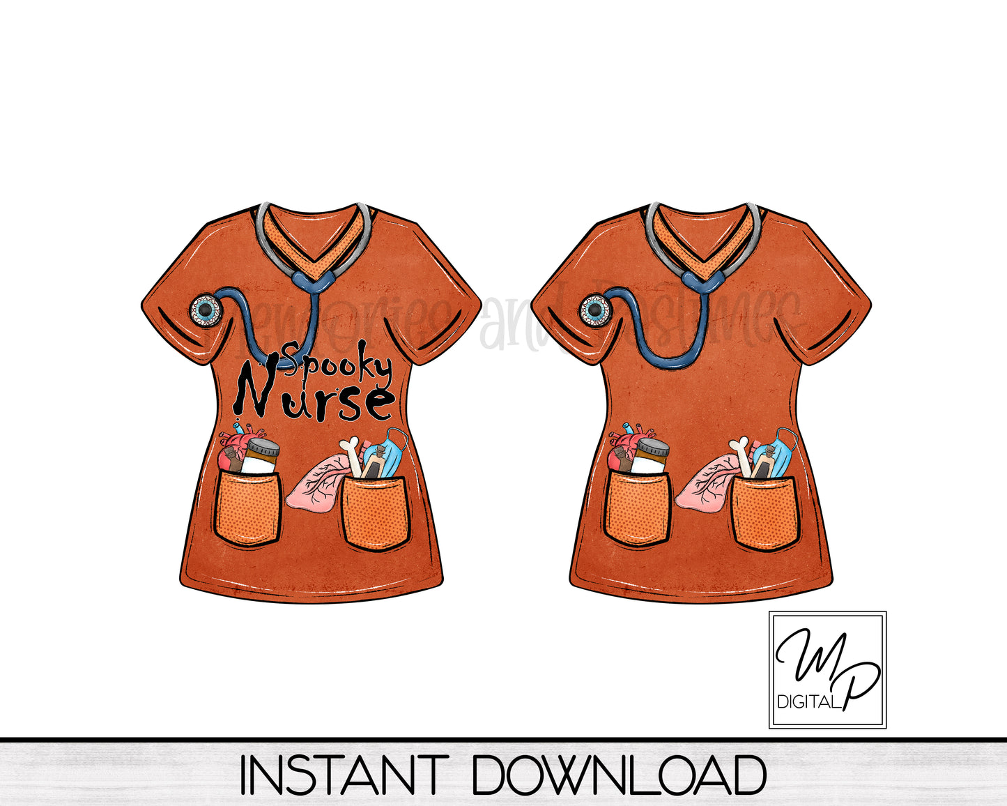 Halloween Nurse Scrub Top PNG Design for Sublimation, Earrings, Keychain, Badge Reel, Digital Download