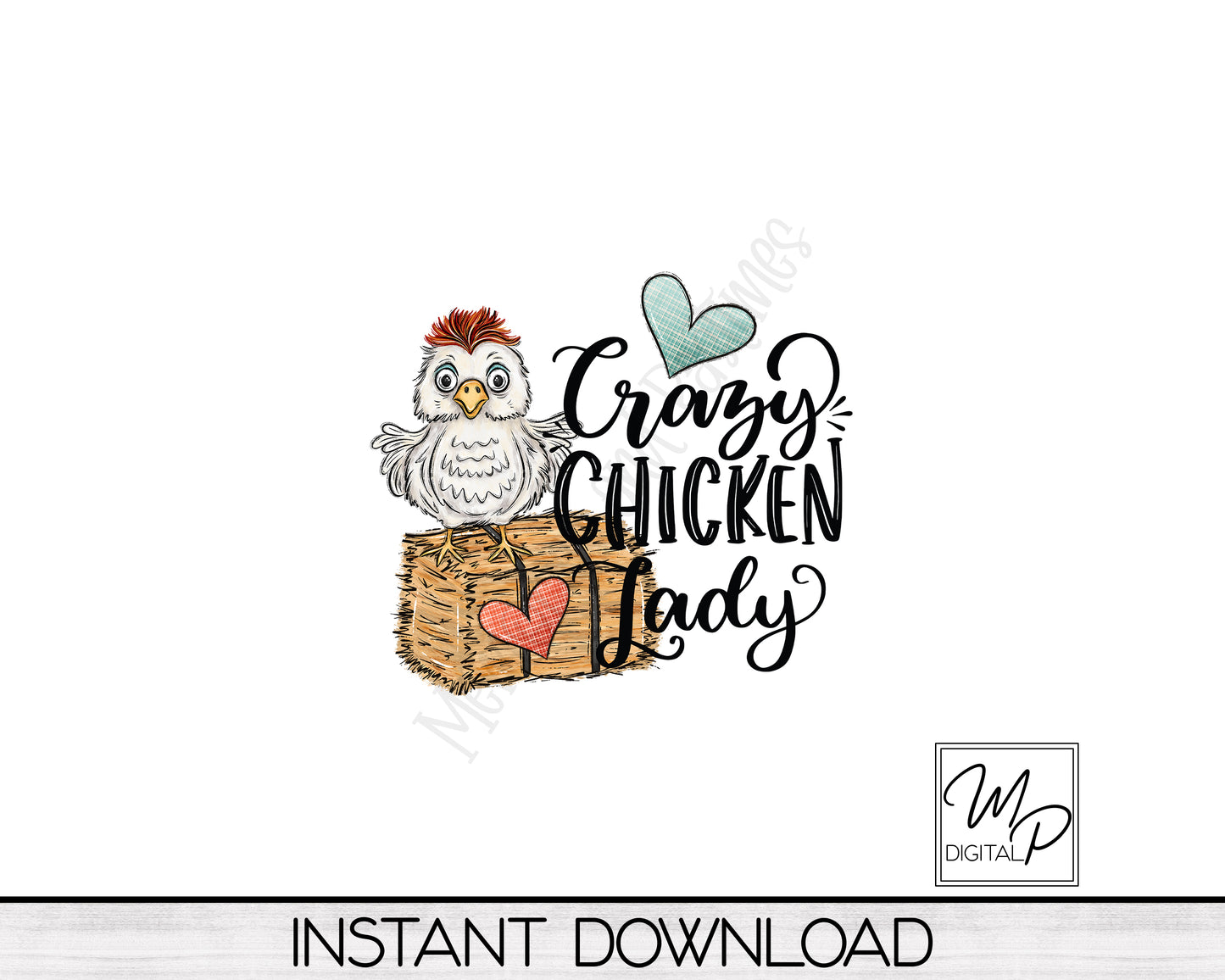 Crazy Chicken Lady Sublimation Design PNG Digital Download - Tote Mug Tshirt Tea Towel Sublimation - Commercial Use