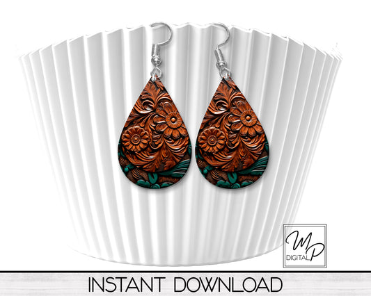 Tooled Wood Teardrop Earring Design for Sublimation