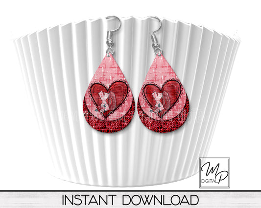 Valentines Day XO Heart Teardrop Earring Design for Sublimation, Digital Download