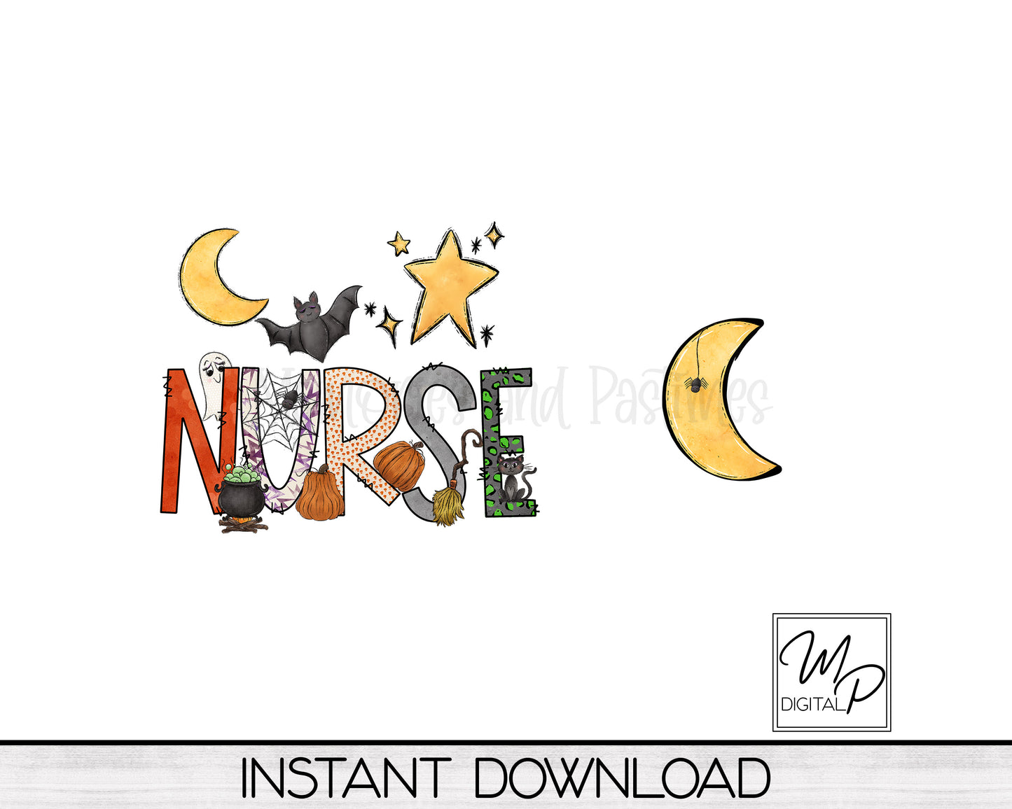 Halloween Nurse PNG Sublimation T-shirt and Crescent Moon Earring Design Bundle, Digital Download