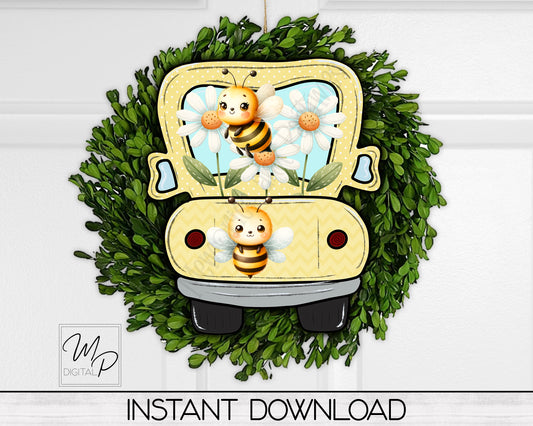 Bees and Daisies Farmhouse Truck Sublimation PNG Design, Digital Download