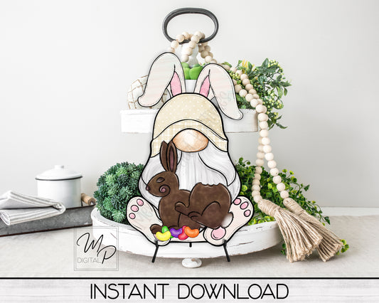 Easter Bunny Gnome with Chocolate PNG Design for Sublimation of Earrings, Door Hangers, Wreath Signs, Digital Download