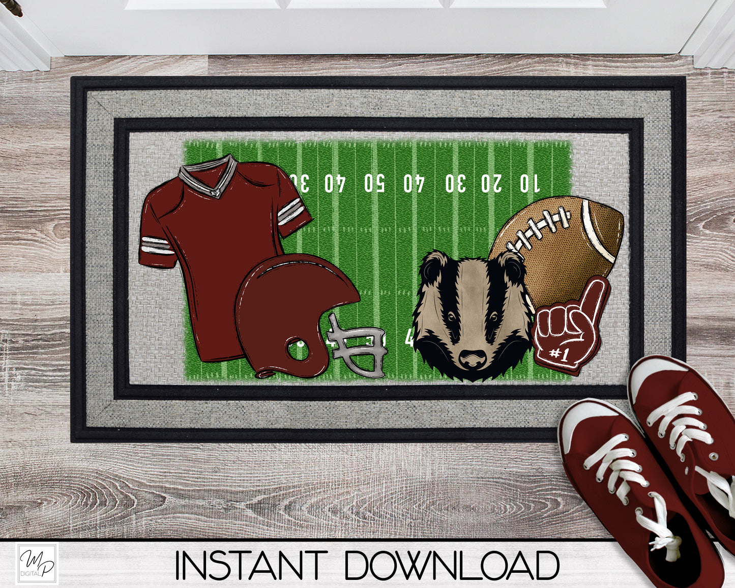 Badger Football - 10 Colors To Choose From - Door Mat - Lumbar Pillow - Design for Sublimation - Customizable - Digital Download