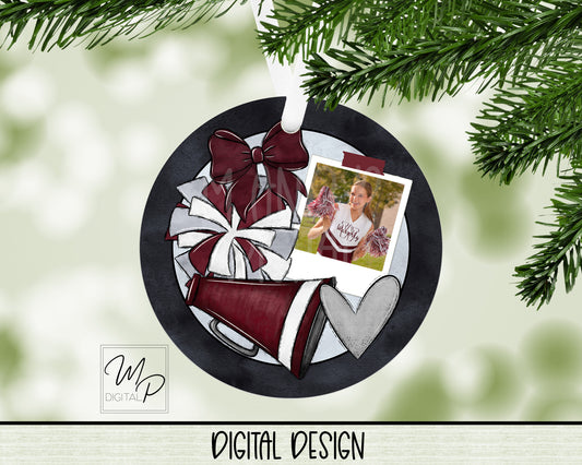 Maroon and Silver Cheerleader Round PNG Digital Download for Sublimation of Ornaments