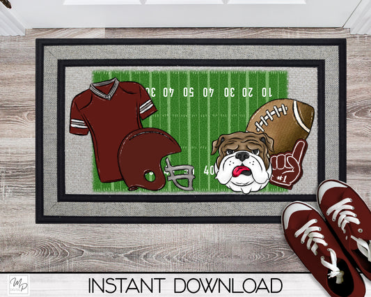 Bulldog Football - 10 Colors To Choose From - Door Mat - Lumbar Pillow - Design for Sublimation - Customizable - Digital Download