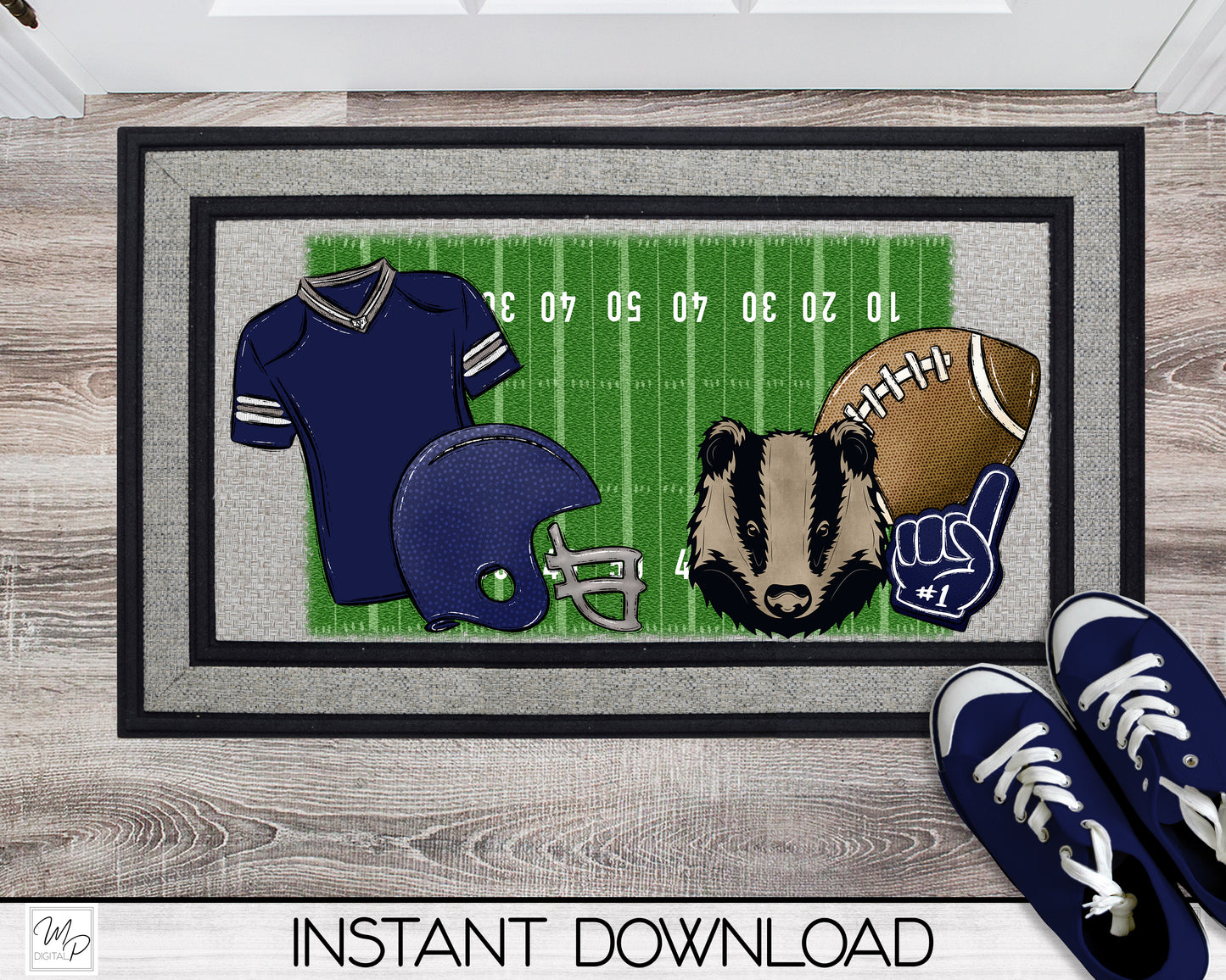 Badger Football - 10 Colors To Choose From - Door Mat - Lumbar Pillow - Design for Sublimation - Customizable - Digital Download