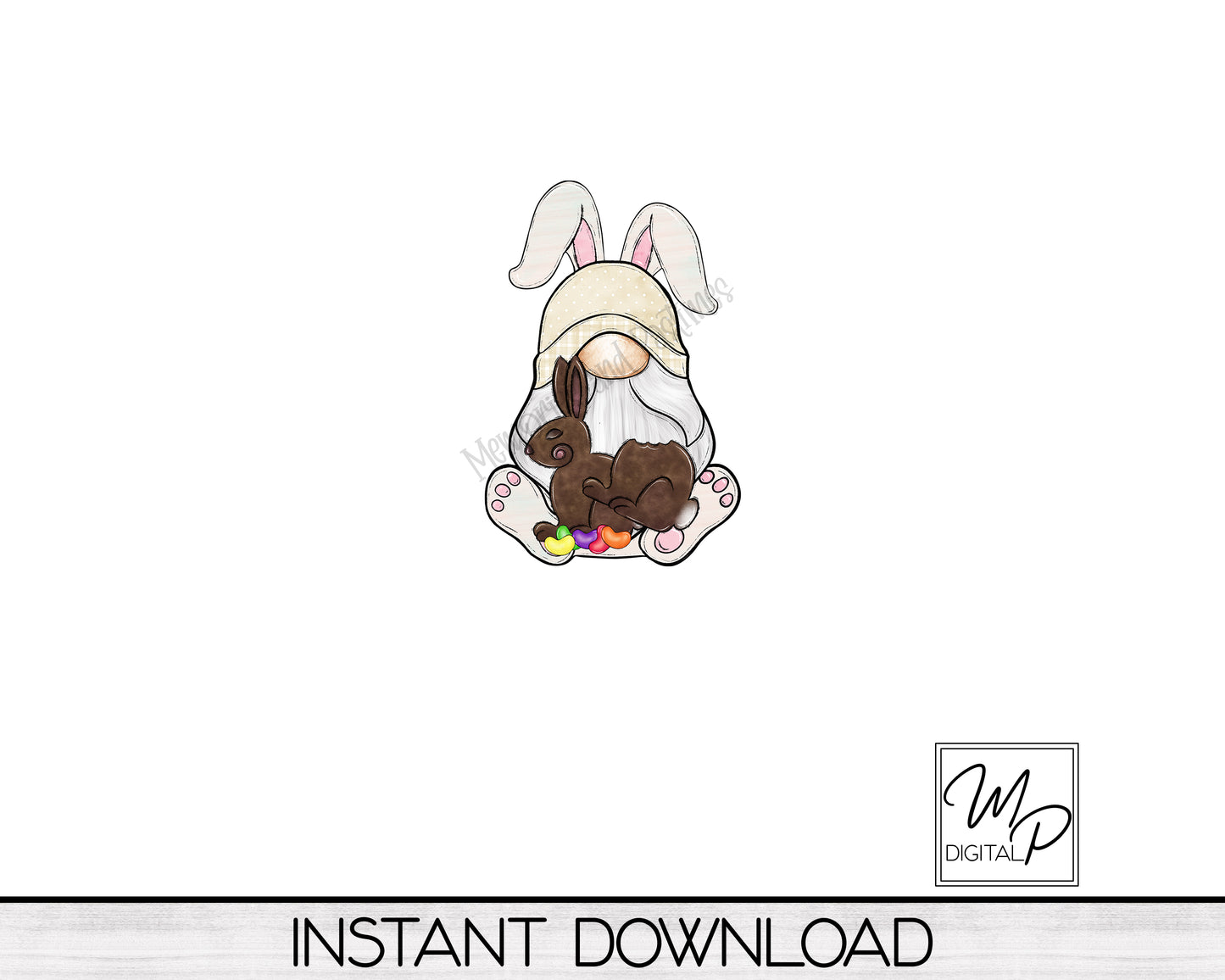 Easter Bunny Gnome with Chocolate PNG Design for Sublimation of Earrings, Door Hangers, Wreath Signs, Digital Download
