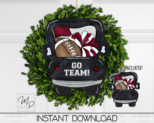 Maroon Football Farmhouse Truck PNG Design for Sublimation of Door Hangers, Signs and Earrings