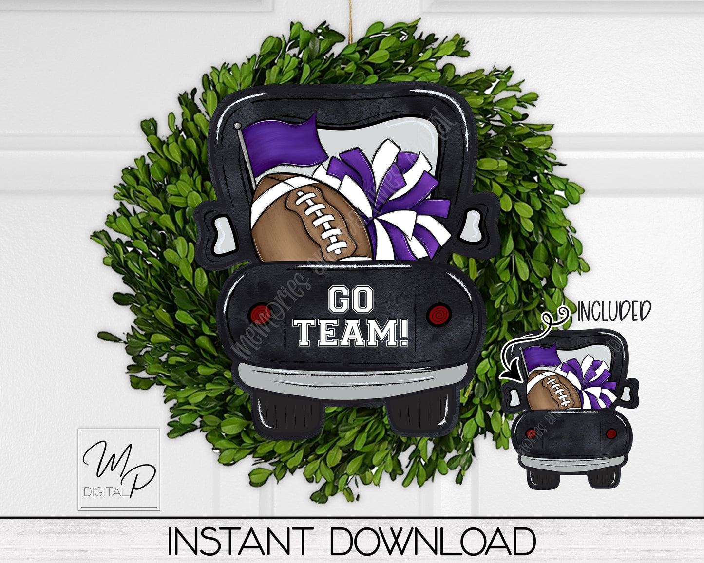 Purple Football Farmhouse Truck PNG Design for Sublimation of Door Hangers, Signs and Earrings