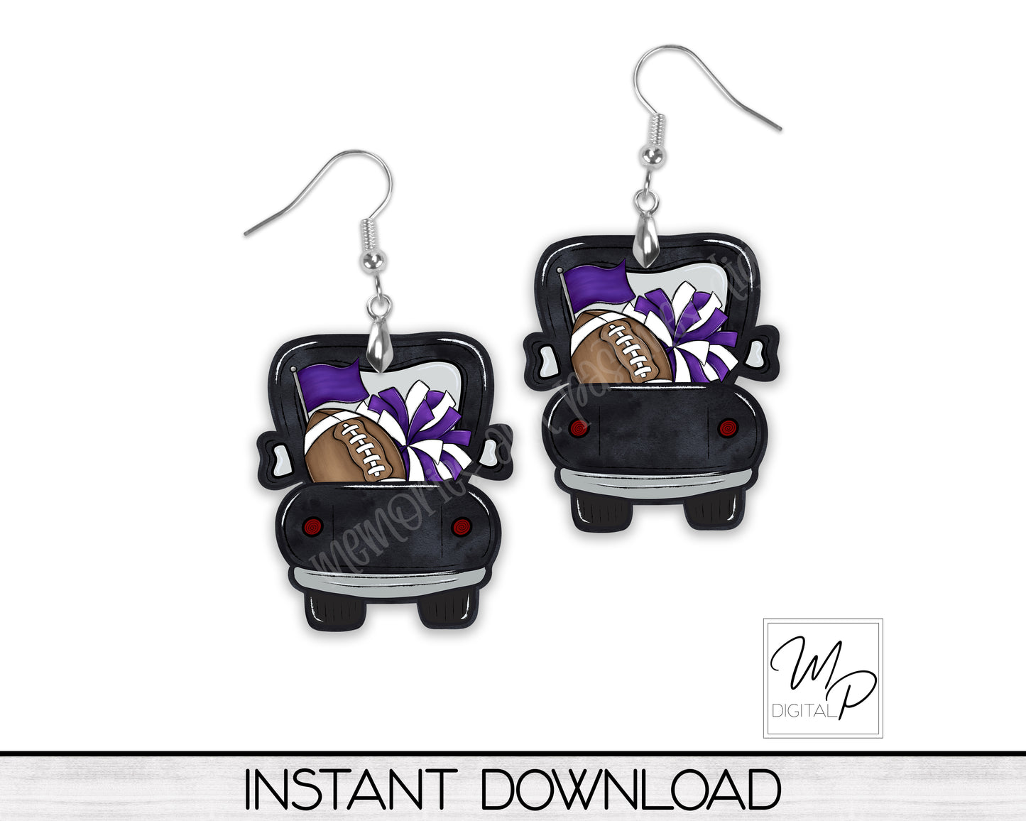 Purple Football Farmhouse Truck PNG Design for Sublimation of Door Hangers, Signs and Earrings