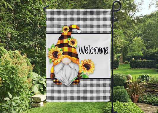 Sunflower Gnome Garden Flag PNG for Sublimation Design, Digital Download