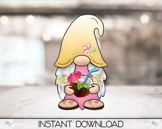 Tropical Drink Girl Gnome Earring / Tiered Tray / Sign PNG Design for Sublimation, Digital Download