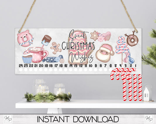 Christmas Candy Cane Countdown Sign PNG Sublimation Digital Download, Candy Cane Holder Advent Calendar