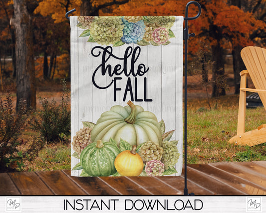 Fall Floral Pumpkins Garden Flag PNG for Sublimation Design, Digital Download, Hello Fall