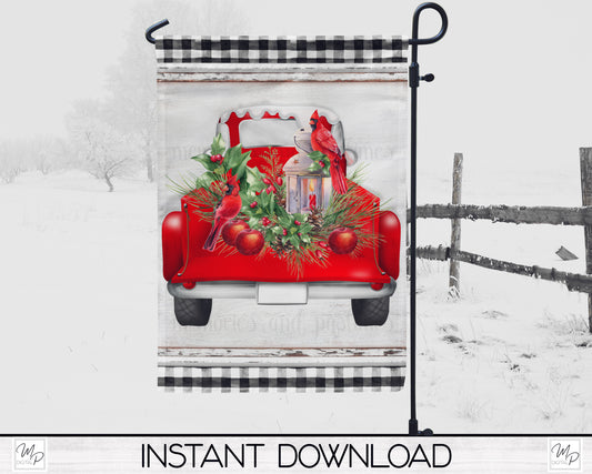 Christmas Farmhouse Truck Garden Flag PNG for Sublimation Design, Digital Download
