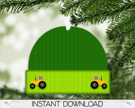 Green Christmas Beanie Ornament PNG Design, Sublimation Design Download, Tractors